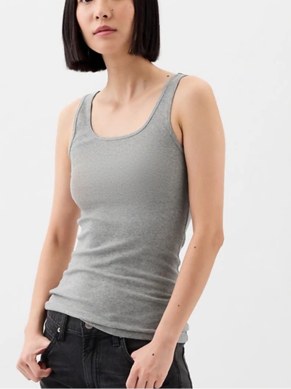 Gray tank top with built in shelf bra - 100% cotton